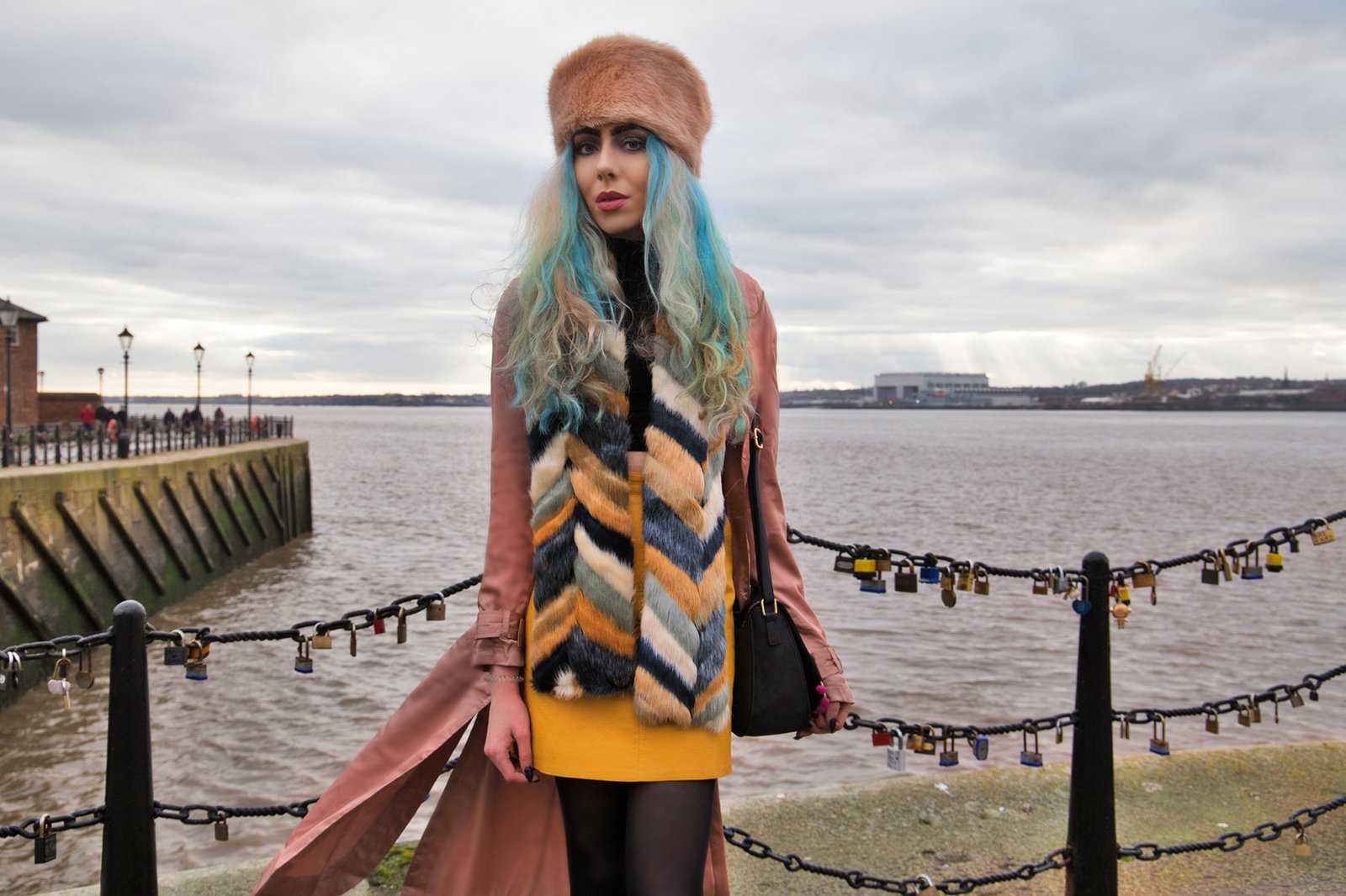 Stephi LaReine Style Blogger Blue Hair Pink Cossack Hat Missguided