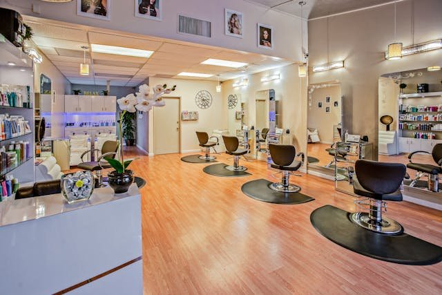 brightly lit salon photograph