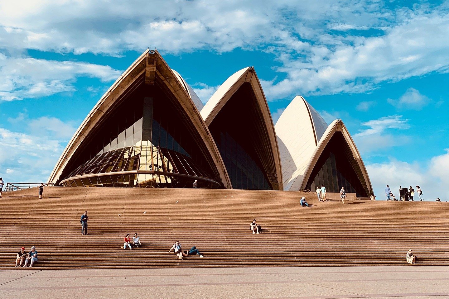 The Sydney Opera House&rsquo;s iconic sail-shaped roofs rising above the broad Forecourt steps
